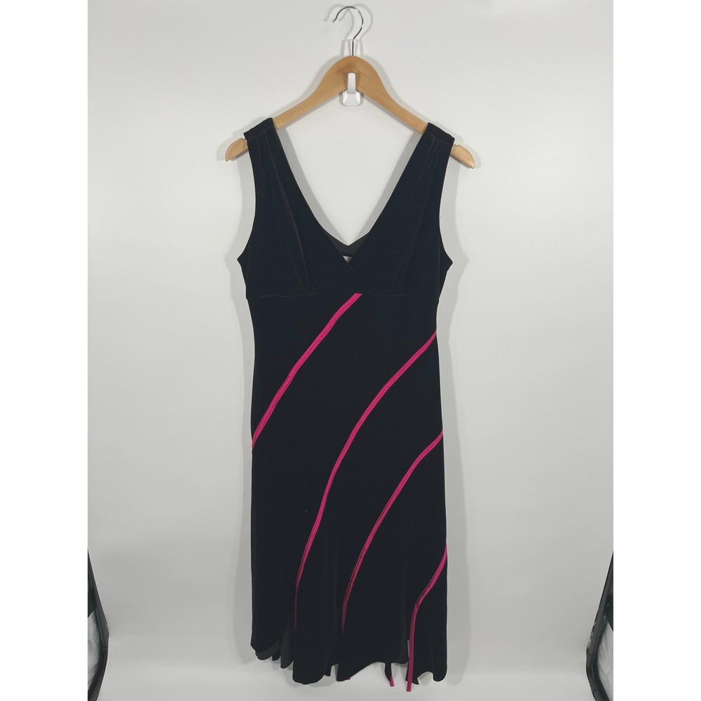 Vintage Y2K Womens Babydoll Dress 6 Black Shark Bite Hem Stripe Formal Event